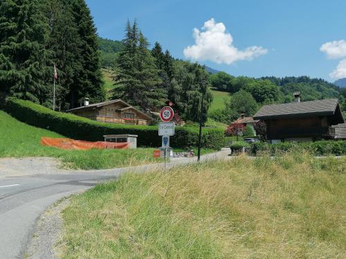 a road sign on the side of a road at Les Comblés des Combes in Ollon