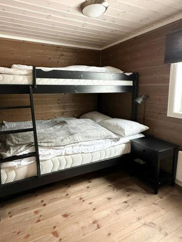 a bedroom with two bunk beds in a cabin at Family Cabin With Ski Inout At Furutangen in Vika