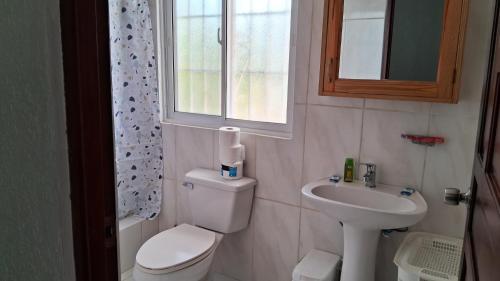 a small bathroom with a toilet and a sink at CortLang Vacation Rentals, Costambar in San Felipe de Puerto Plata