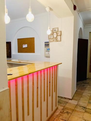 a kitchen with a wooden counter in a room at Residencial Pimenta ,Portimao,Algarve in Portimão
