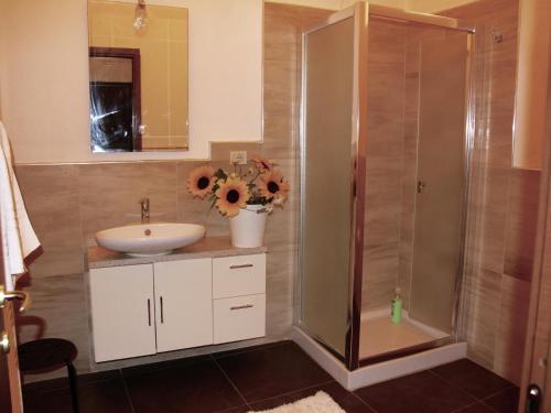 ein Badezimmer mit Waschbecken und Dusche in der Unterkunft Idyllic holiday home in Vinci with swimming pool in Vinci