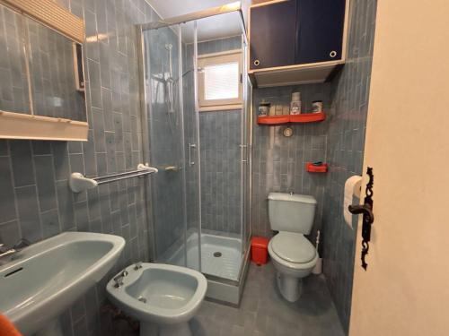 une salle de bain avec une douche, des toilettes et un lavabo dans l'établissement Studio à louer, à 2 pas de la plage avec parking - La Londe-les-Maures - FR-1-826-18, à La Londe-les-Maures