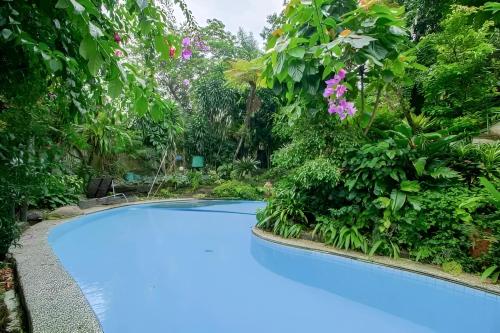 a swimming pool in a garden with trees and flowers at Happy Valley - GG House in Gadok 1