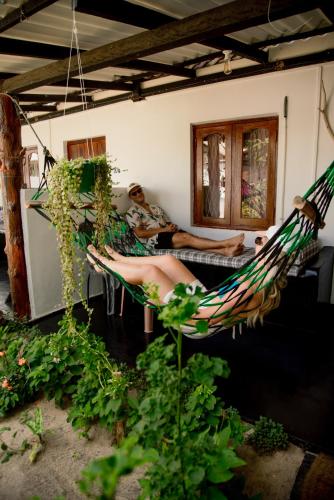 two people laying in hammocks in a room at Bay Dreams Beach Hotel & Surf Camp in Arugam Bay