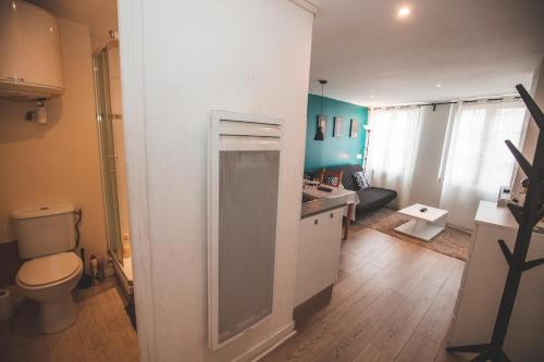 une salle de bain avec douche et toilettes dans l'établissement Studio moderne tout équipé au pied des monuments, au Puy-en-Velay