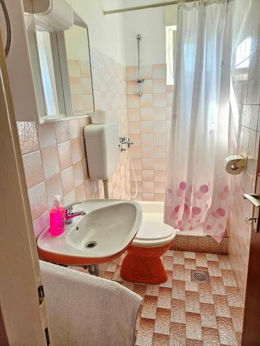 a bathroom with a sink and a toilet and a shower at Apartment Milada in Banjol