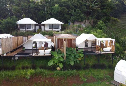 a group of luxury tents in a field of grass at Maemai Homestay at Monjam in Mon Jam