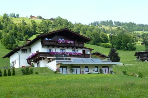 a house on a hill with flowers on it at Appartement Riedmann in Brixen im Thale