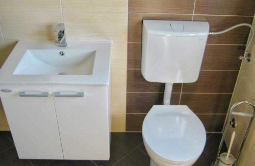 a bathroom with a white toilet and a sink at Apartment Leni 2 in Banjole
