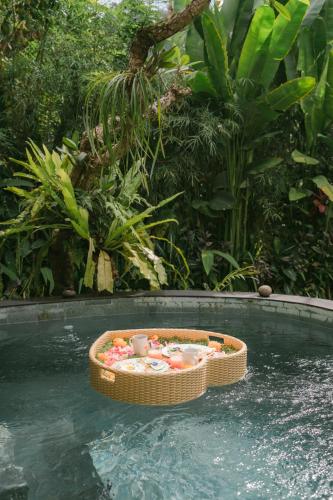 a toy in the water in a swimming pool at Trivana Sanctuary by Arcada Bali in Sidemen