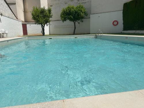 a large pool of blue water in a building at CENTRO, PARKING, PISCINA 2 Dormitorios SUITE PONDOS in Linares