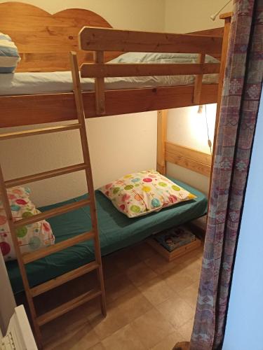 un lit superposé avec un oreiller et une échelle dans une chambre dans l'établissement LaPerdrixBlanche, à Thollon-les-Mémises