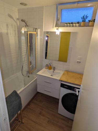 une petite salle de bain avec un lavabo et une douche dans l'établissement Crôque d'Opale, à Ambleteuse