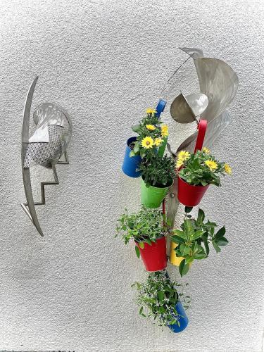 a group of potted plants hanging on a wall at Hotel Tusculum in Marburg an der Lahn