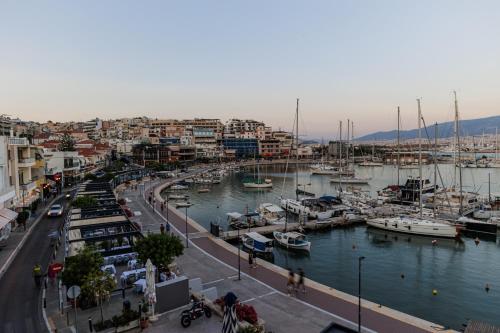 a view of a harbor with boats in the water at Seaside Grey Pearl Villa in Piraeus