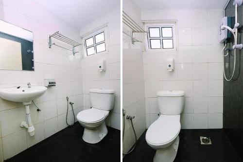 two pictures of a bathroom with a toilet and a sink at Heaven Mountain Hill 2 Cameron Highlands in Cameron Highlands
