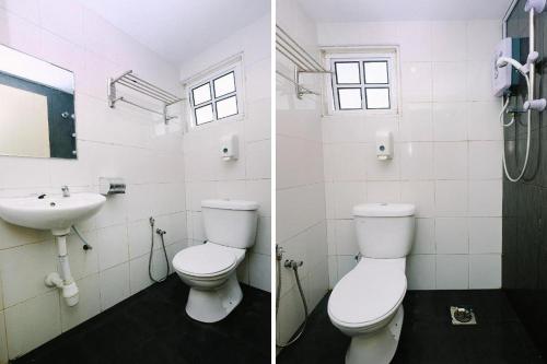 two pictures of a bathroom with a toilet and a sink at Heaven Mountain Hill 2 Cameron Highlands in Cameron Highlands