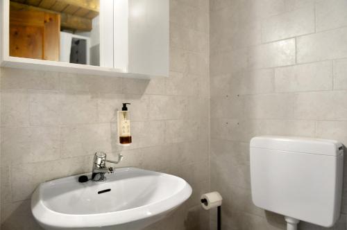 a bathroom with a white sink and a toilet at Arthemisia - Rhêmes-Notre-Dame in Rhêmes-Notre-Dame