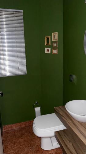 a green bathroom with a toilet and a sink at Apartamento Luxuoso in Pelotas