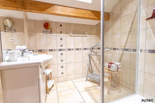 a bathroom with a shower and a sink at Hôtel Résidence La Maison par Les Pins Sylvestres Amnéville in Amnéville