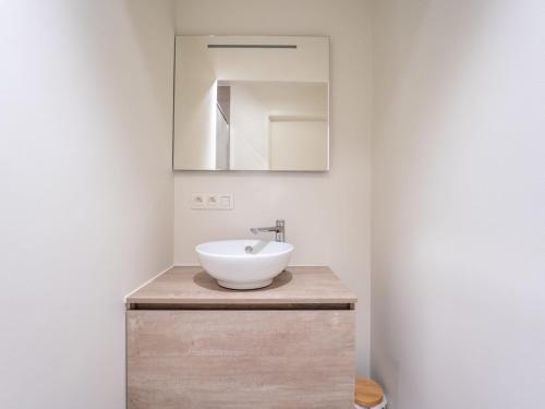 a bathroom with a white sink and a mirror at Apartment Elyana with balcony by Interhome in Blankenberge