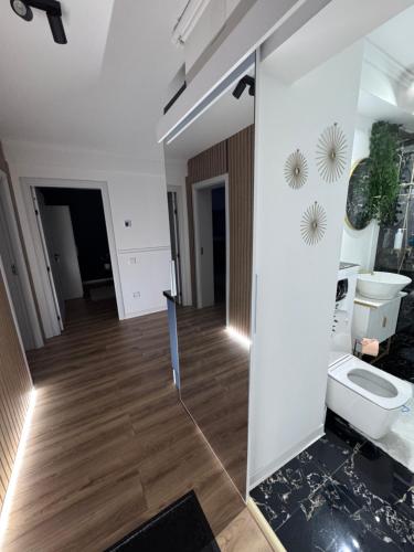 ein Bad mit WC in einem Zimmer in der Unterkunft Ianis Home in Hunedoara
