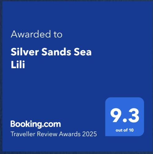a blue text box with the words awarded to silver sands sea lift at Silver Sands Sea Lili in Silver Sands