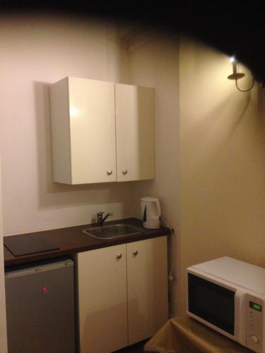 une petite cuisine avec un évier et un micro-ondes dans l'établissement Studio ETOILE TERNES PAR MONCEAU, à Paris