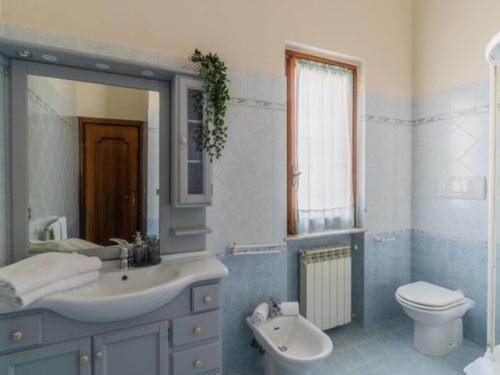 a bathroom with a sink and a toilet and a mirror at Apartment Roseto Down Town by Interhome in Roseto degli Abruzzi
