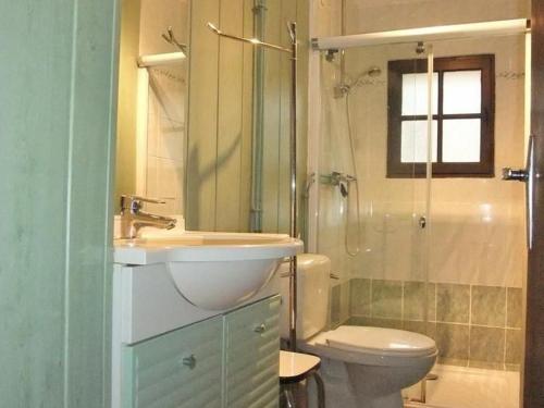 a bathroom with a sink and a toilet and a shower at Gîte nature au cœur des Vosges Saônoises - FR-1-583-396 in Saint-Bresson