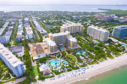 an aerial view of a resort on the beach at Lovely Deluxe Unit Located at Ritz Carlton - Key Biscayne! in Miami
