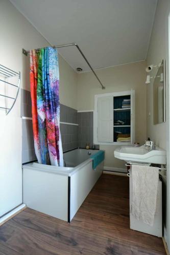 une salle de bain avec une baignoire et un lavabo dans l'établissement Appartement de caractère, à Munster