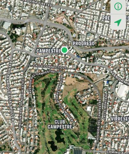 a map of a city with a green circle at DEPARTAMENTO CON TERRAZA Y VISTA para 6 personas in Chihuahua