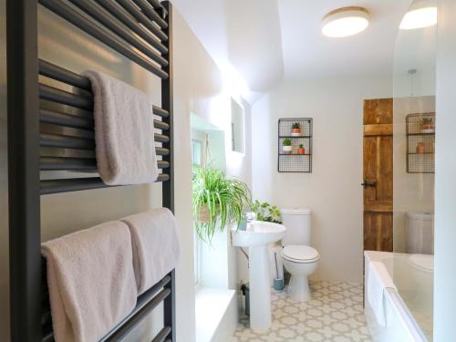 ein Badezimmer mit einer weißen Toilette und einem Waschbecken in der Unterkunft Chimney Cottage in Matlock