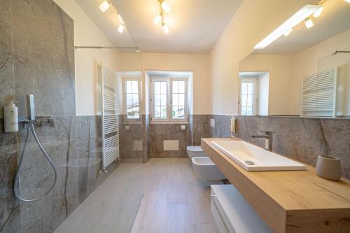 a bathroom with a sink and a toilet and a shower at Spinedi Royale in Postalesio