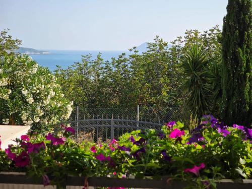 a garden with flowers and the ocean in the background at Paradise found in Komiža