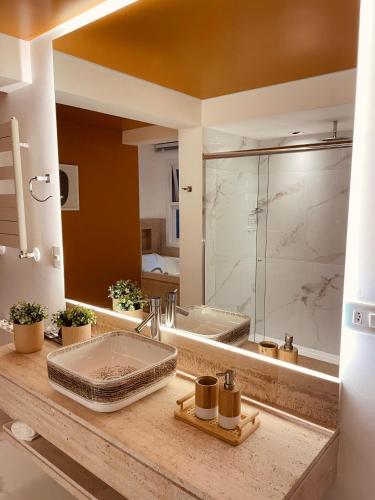 a bathroom with a sink and a large mirror at Pousada Cantinho da Serra in Campos do Jordão