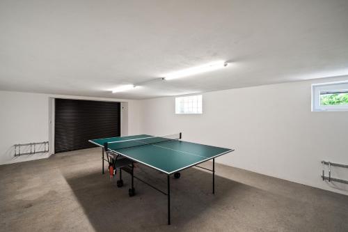 a ping pong table in the middle of a room at Apartmány Stříbřec 146 in Jindrichuv Hradec