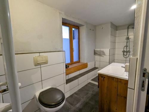 une salle de bain avec toilettes, lavabo et fenêtre dans l'établissement Maison de maître spacieuse près de Gérardmer, idéale pour famille et amis - FR-1-589-822, à Granges-Aumontzey