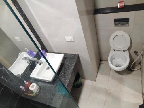 a bathroom with a sink and a toilet at Singh comfy stay in Ghaziabad