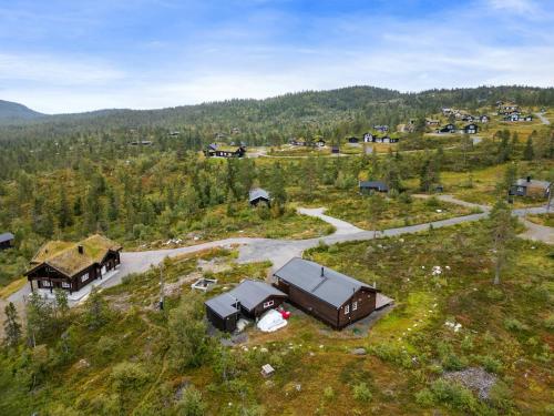 an aerial view of a house in a field at Peaceful Cabin With View And Jacuzzi At Blefjell in Kongsberg
