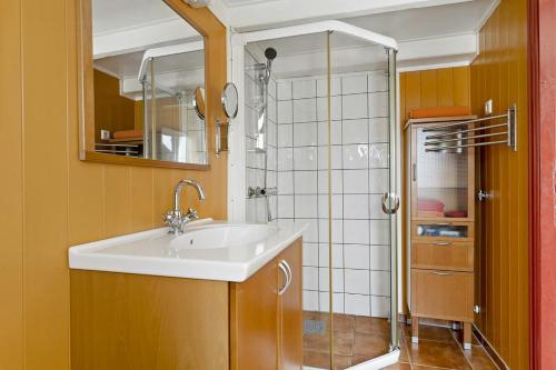 a bathroom with a sink and a shower at Traditional House With Personal Decor in Hauge