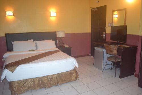 a bedroom with a bed and a desk and a television at DM Residente Hotel Inns & Villas in Angeles