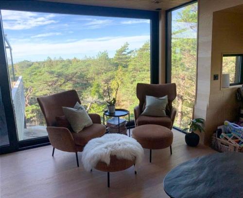 Ruang duduk di Live Among Trees In An Architect Drawn Cabin
