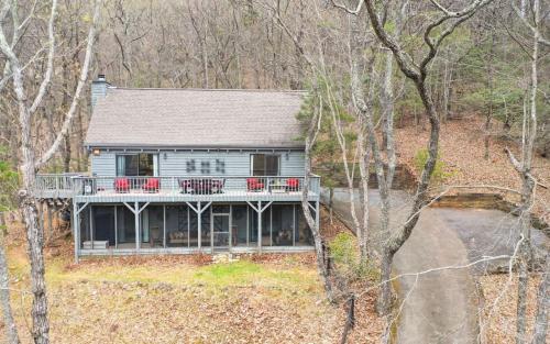 an aerial view of a house with a balcony at Wanderers Den - Peaceful mountain views Wifi and homey comforts in Jasper