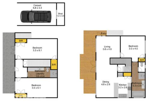 two views of a floor plan of a house at McMillans of Metung Coastal Resort in Metung