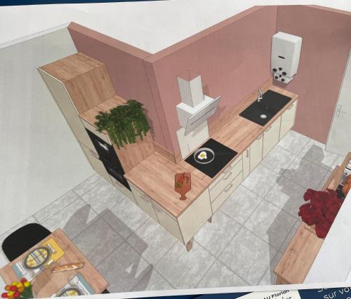 a drawing of a bathroom with a toilet and a sink at Appartement proche centre ville in Chaumont