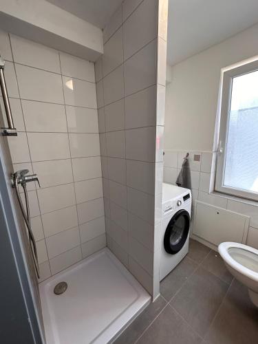 グローナウにあるAM Apartment Sud 16のバスルーム(洗濯機、洗濯機付)