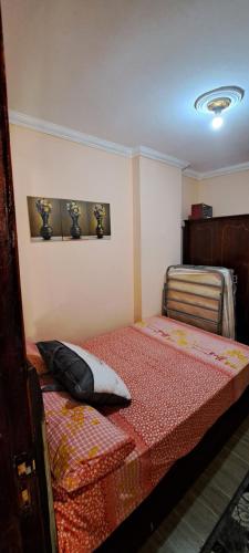 a bedroom with a bed in a room at Panorama Apartment with a charming sea view near Alexandria and Burg ElArab Airport with Free Wifi شقة باطلالة ساحرة على البحر اول الساحل الشمالي واي فاي مجاني迷人海景公寓 免费无线网络 in Alexandria