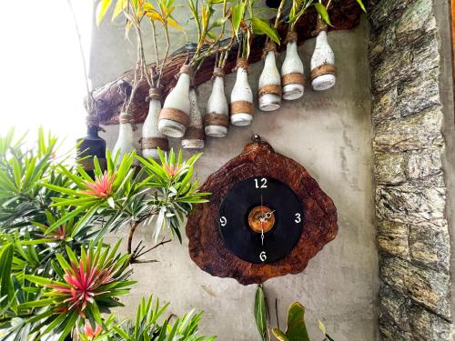 a clock on the side of a wall with plants at Mount Ash Villa Hatton in Hatton